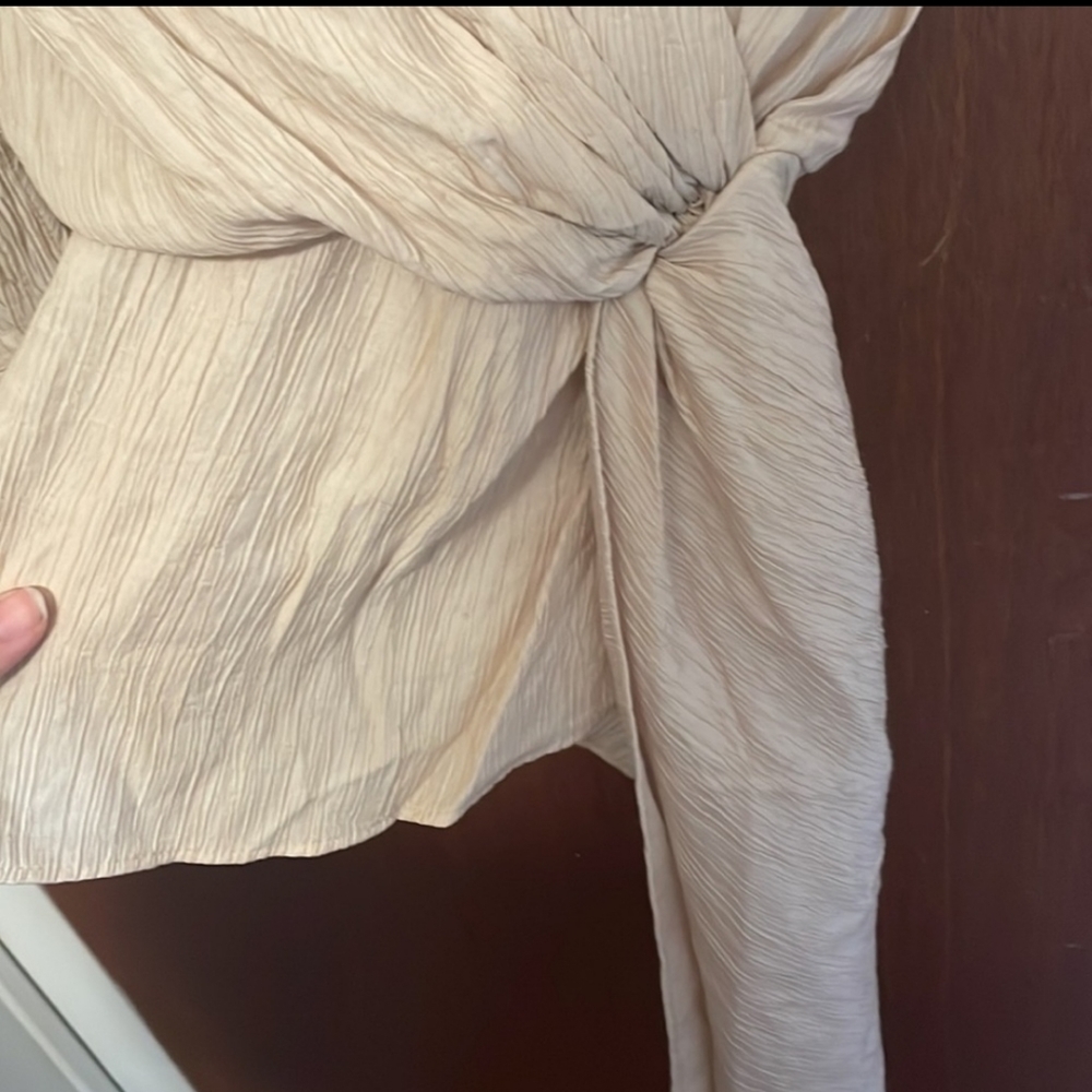 ZARA Asymmetrical Blouse Lace Cami Neutral Beige Blogger Fav XS NWT - Picture 7 of 13